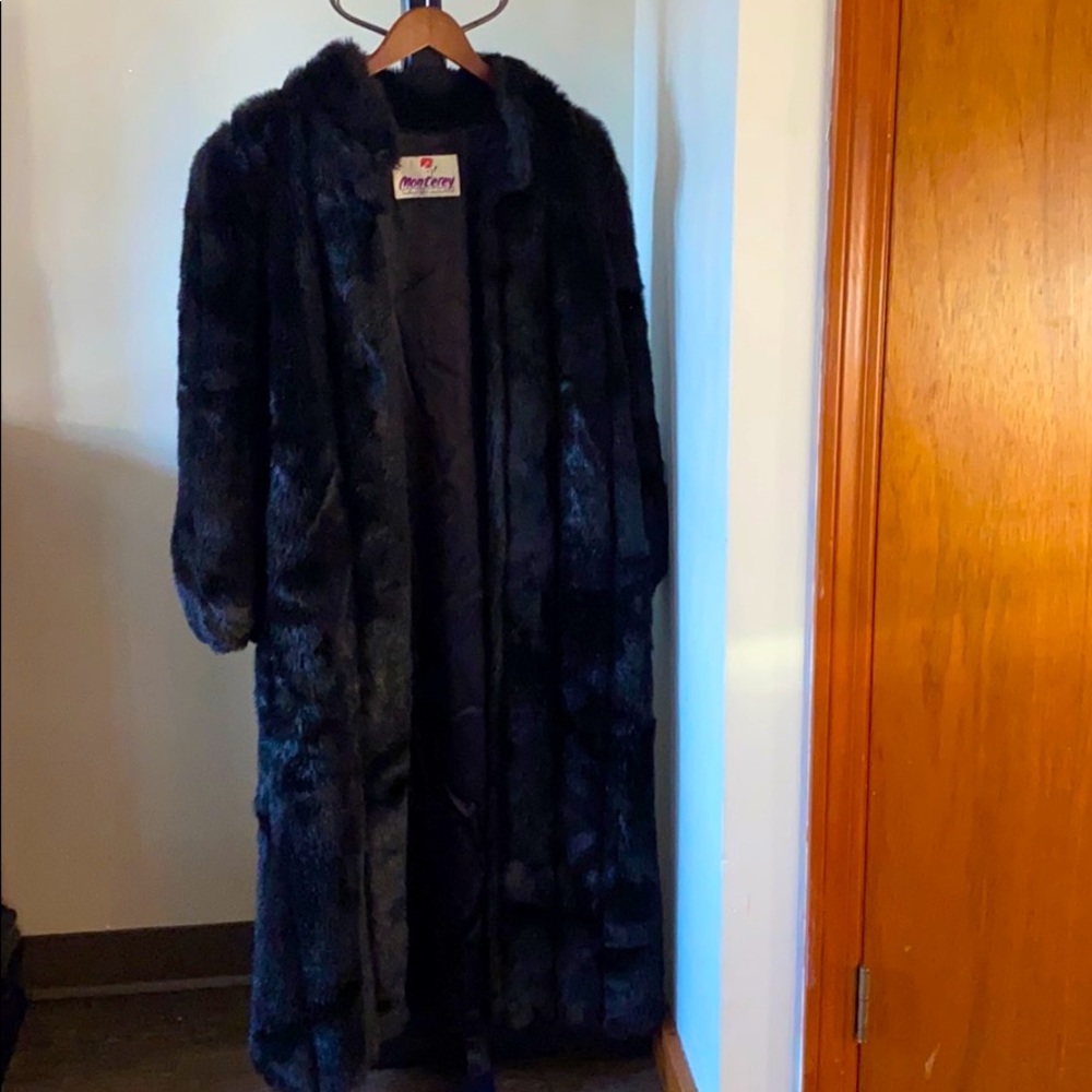 Monterey fashions long black fur coat